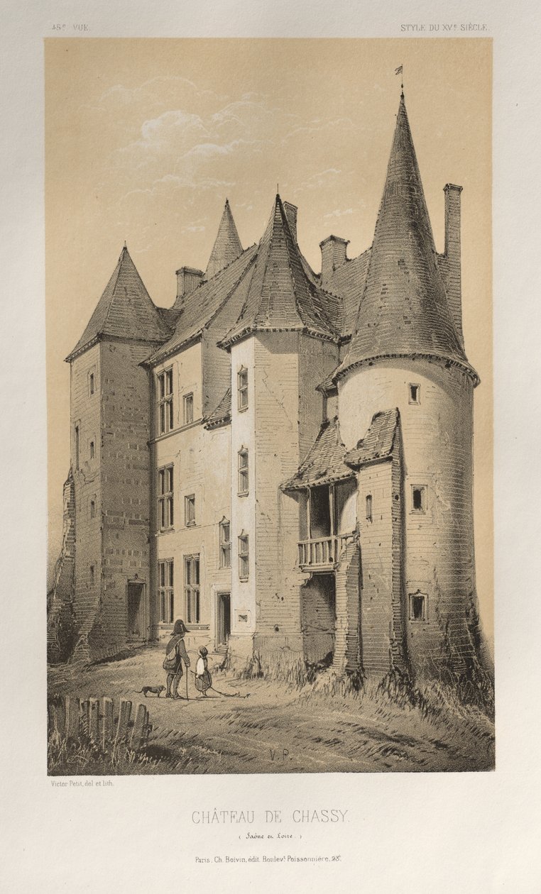 Malerisk arkitektur eller monumenter fra det 15. århundrede. Og XVI. århundreder: Chateaux De France fra det XV og XVI århundrede: Pl. 45 Château De Chassy (Saône et Loire) af Victor Petit