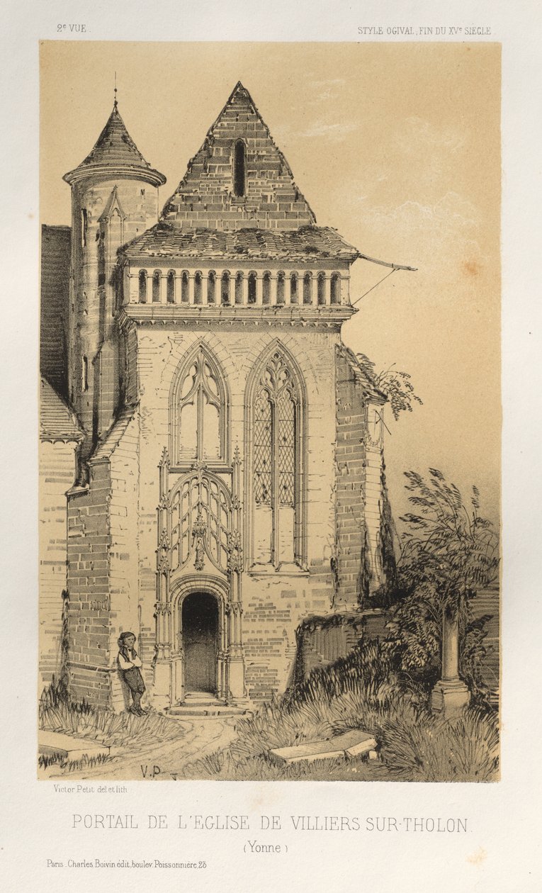 Malerisk arkitektur eller monumenter fra det 15. århundrede. Og XVI. Centuries: Chateaux De France fra det XV og XVI århundreder: Pl.2, Portal for Villiers Sur-Tholon-kirken (Yonne) af Victor Petit