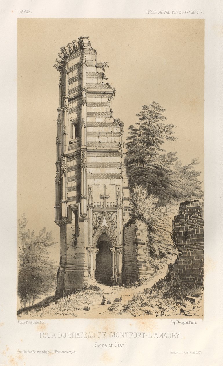 Malerisk arkitektur eller monumenter fra det 15. århundrede. Og XVI. århundreder: Chateaux De France fra det XV og XVI århundreder: Pl.3, Tårnet på slottet Montfort-l