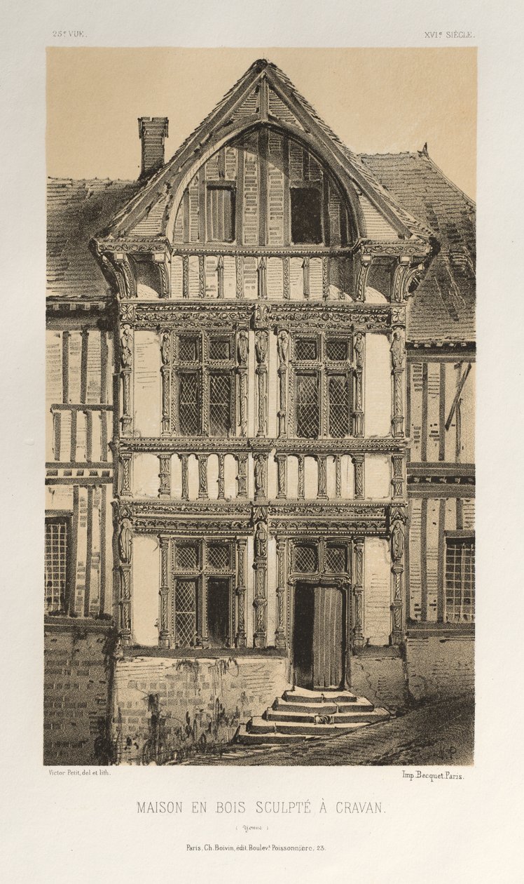 ...pl. 25, Maison En Bois Sculpte A Cravan Yonne, udgivet 1860. af Victor Petit