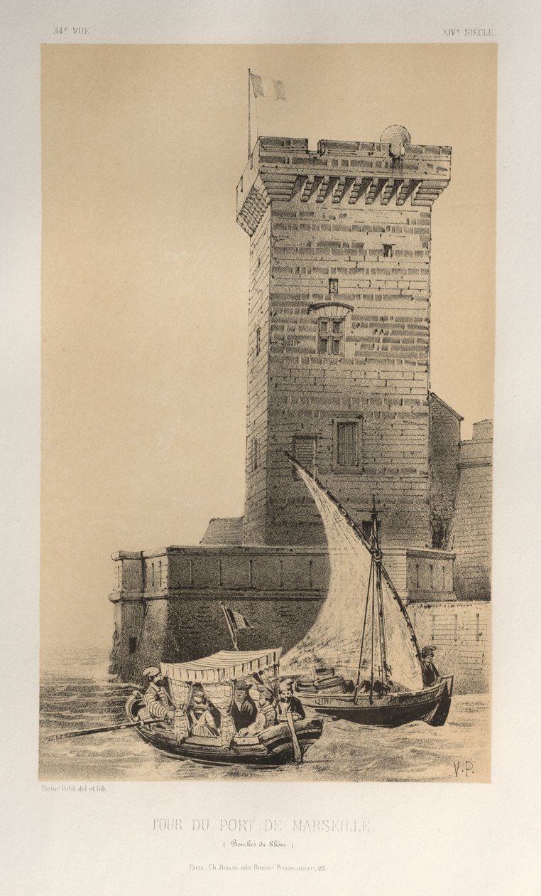 ...pl. 34, Tårnet i Marseille Havn Bouches Du Rhône, 1860. af Victor Petit