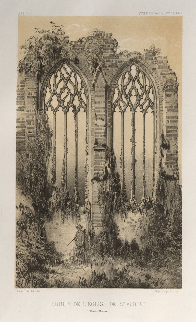 ...pl. 38, ruinerne af kirken St. Aubert Haute-Marne, 1860. af Victor Petit