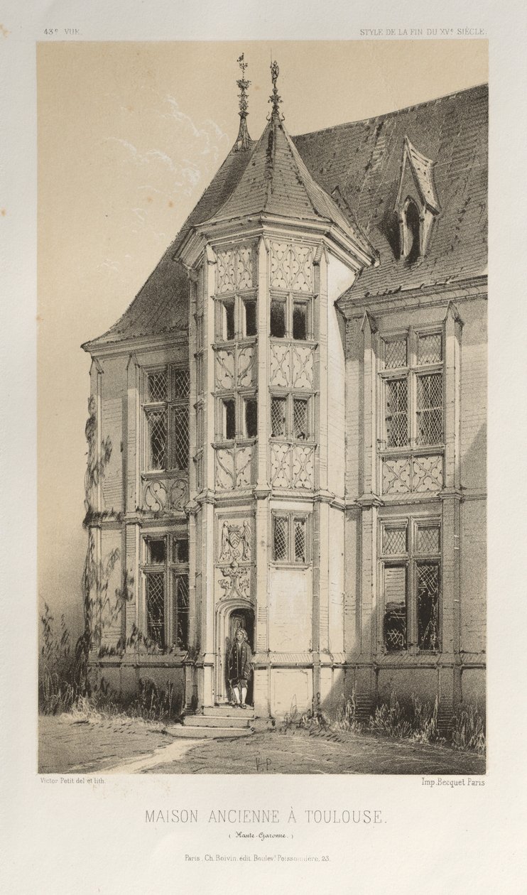 ...pl. 43, Gammelt Hus i Toulouse Haute-Garonne, 1860. af Victor Petit