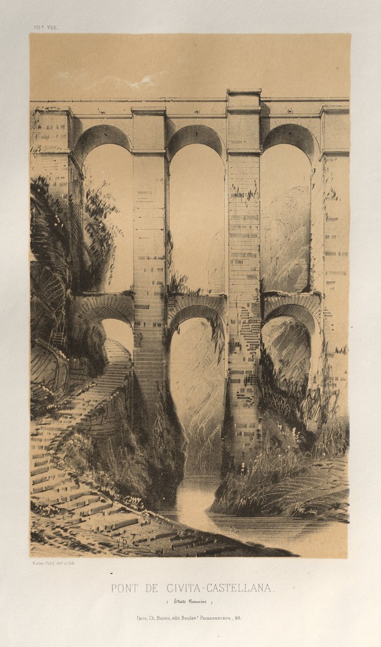 ...pl. 50, Bridge of Civita-Castellana romerske stater, 1860. af Victor Petit