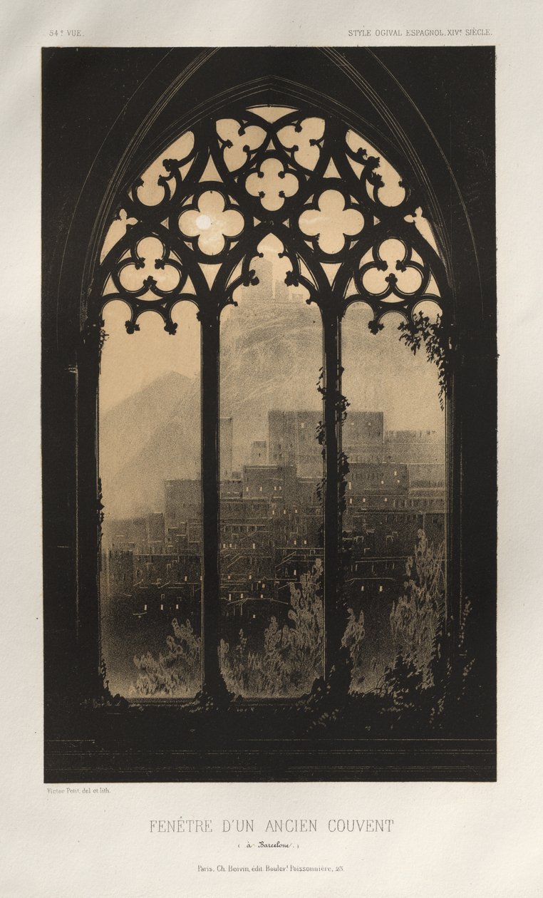 ...pl. 54, vindue i et gammelt kloster i Barcelona, ​​​​1860. af Victor Petit