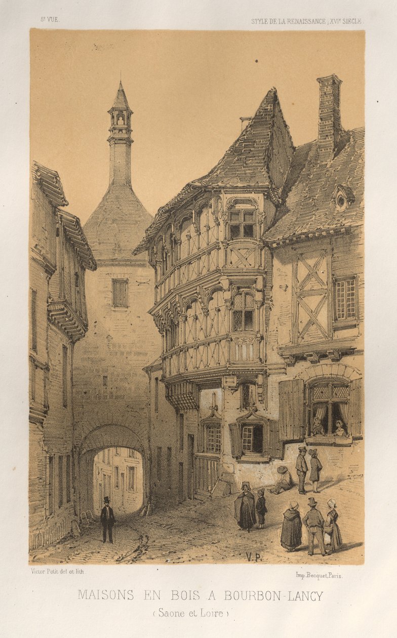...pl. 5, Træhus i Bourbon-Lancy Saone Et Loire, 1860. af Victor Petit