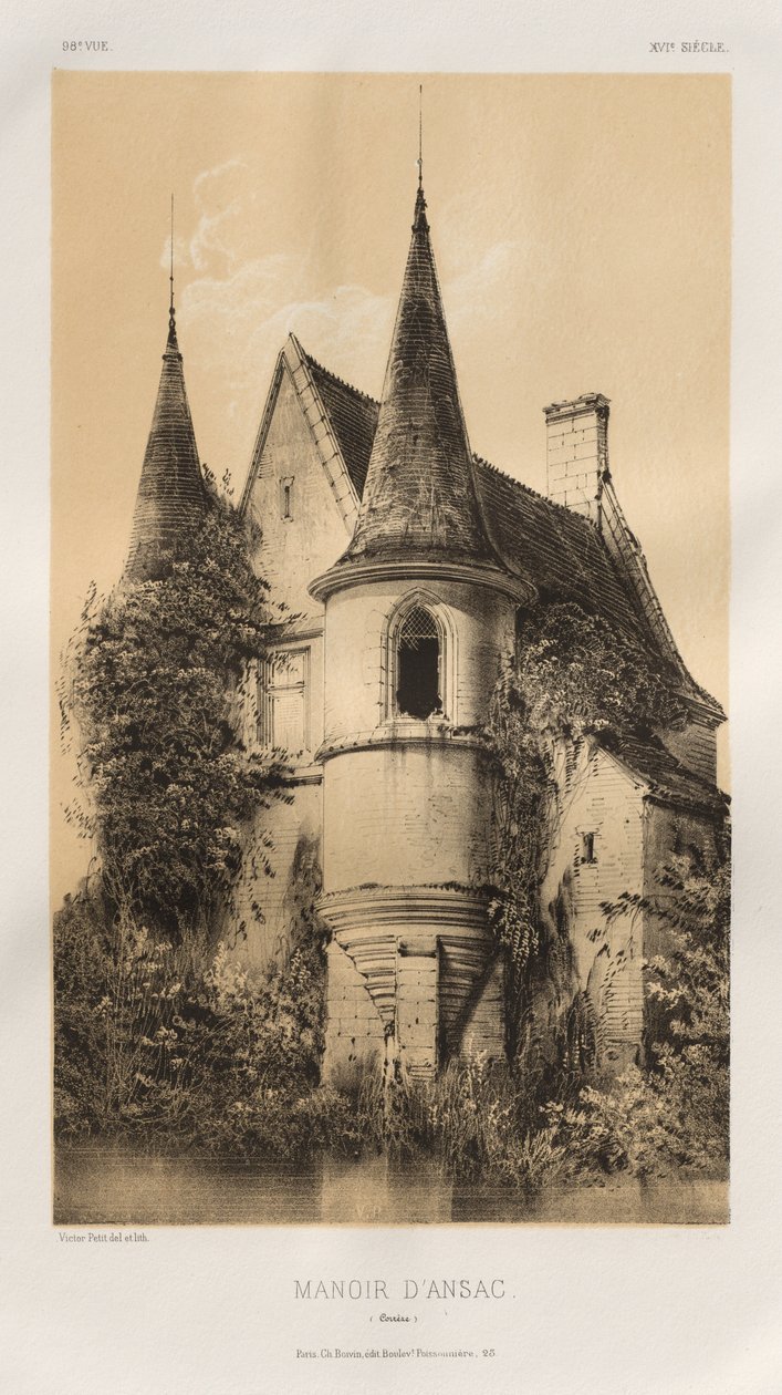 ...pl. 98, Herregård i Ansac Corrèze, 1860. af Victor Petit