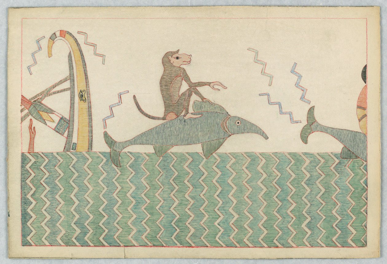 Aben og delfinen, Illustration til Æsops fabler af Victor Wilbour