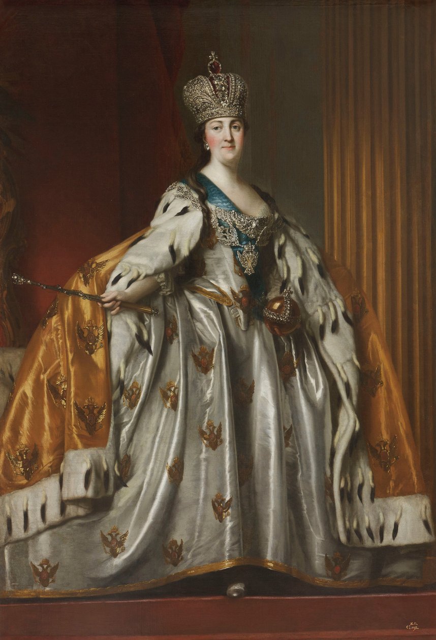 Portræt af kejserinde Catherine II 1729-1796 i hendes kroningsklæder, efter 1762 af Vigilius Erichsen
