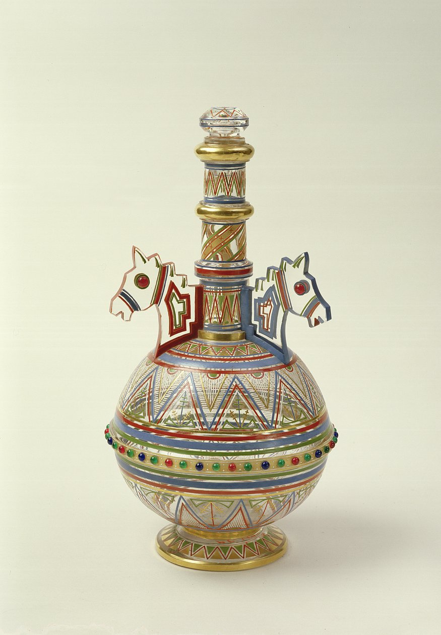 Karaffel fra Imperial Glass Manufactory, ca. 1870-73 (glas, forgyldning og emalje) af Viktor Aleksandrovich Gartman
