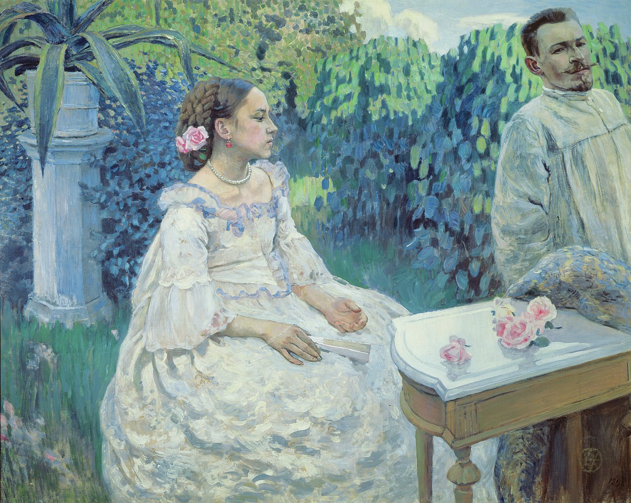 Selvportræt af kunstneren med hans søster, Elena Borisova-Musatova, 1898 af Viktor Elpidiforovich Borisov Musatov