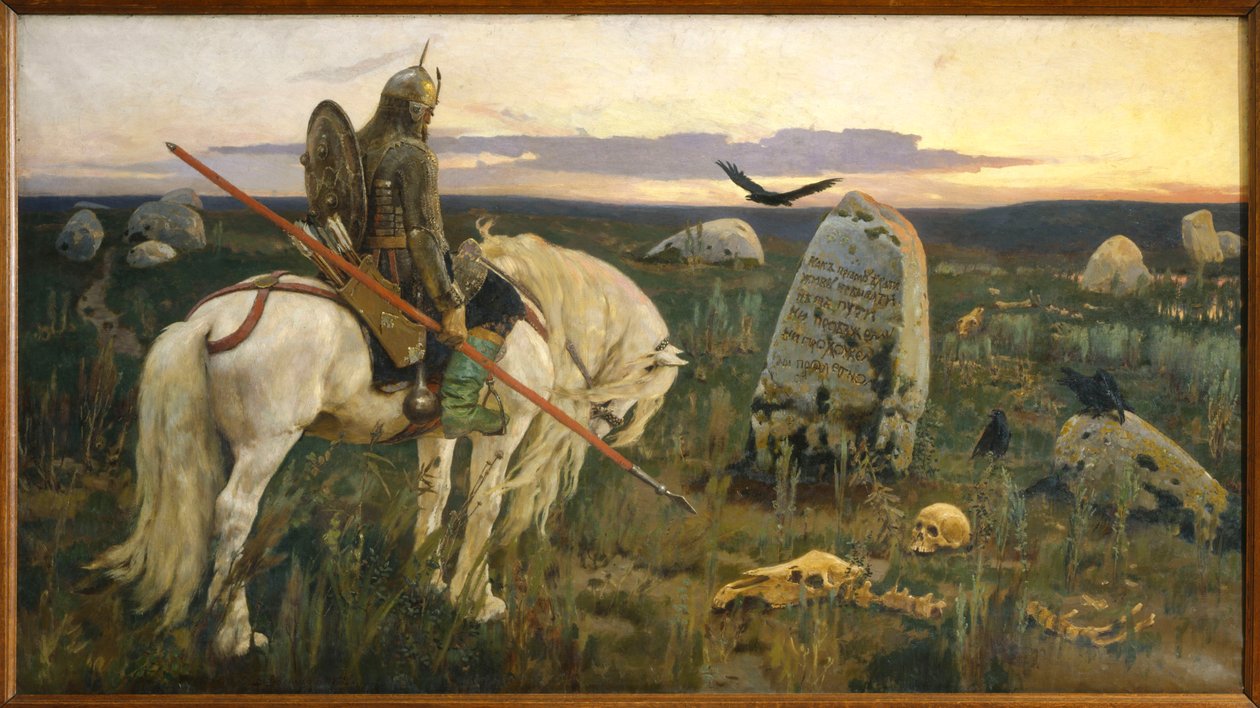 n Engelsk: Vityaz at CrossroadsnFrancais: Le Chevalier a la Croisee des Cheminsn af Viktor Mikhaylovich Vasnetsov