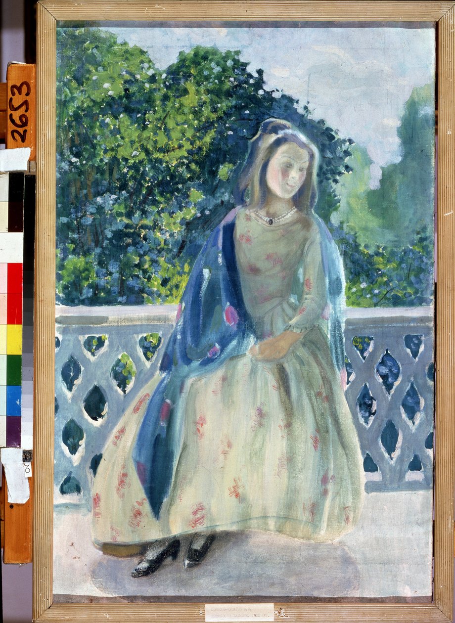 ""Jeune fille au balcon"" Peinture de Viktor (Victor) Elpidiforovich Borisov-Musatov (Borisov Musatov) (1870-1905) 1900 State A. Radishchev Art Museum Saratov af Viktor Elpidiforovich Borisov Musatov