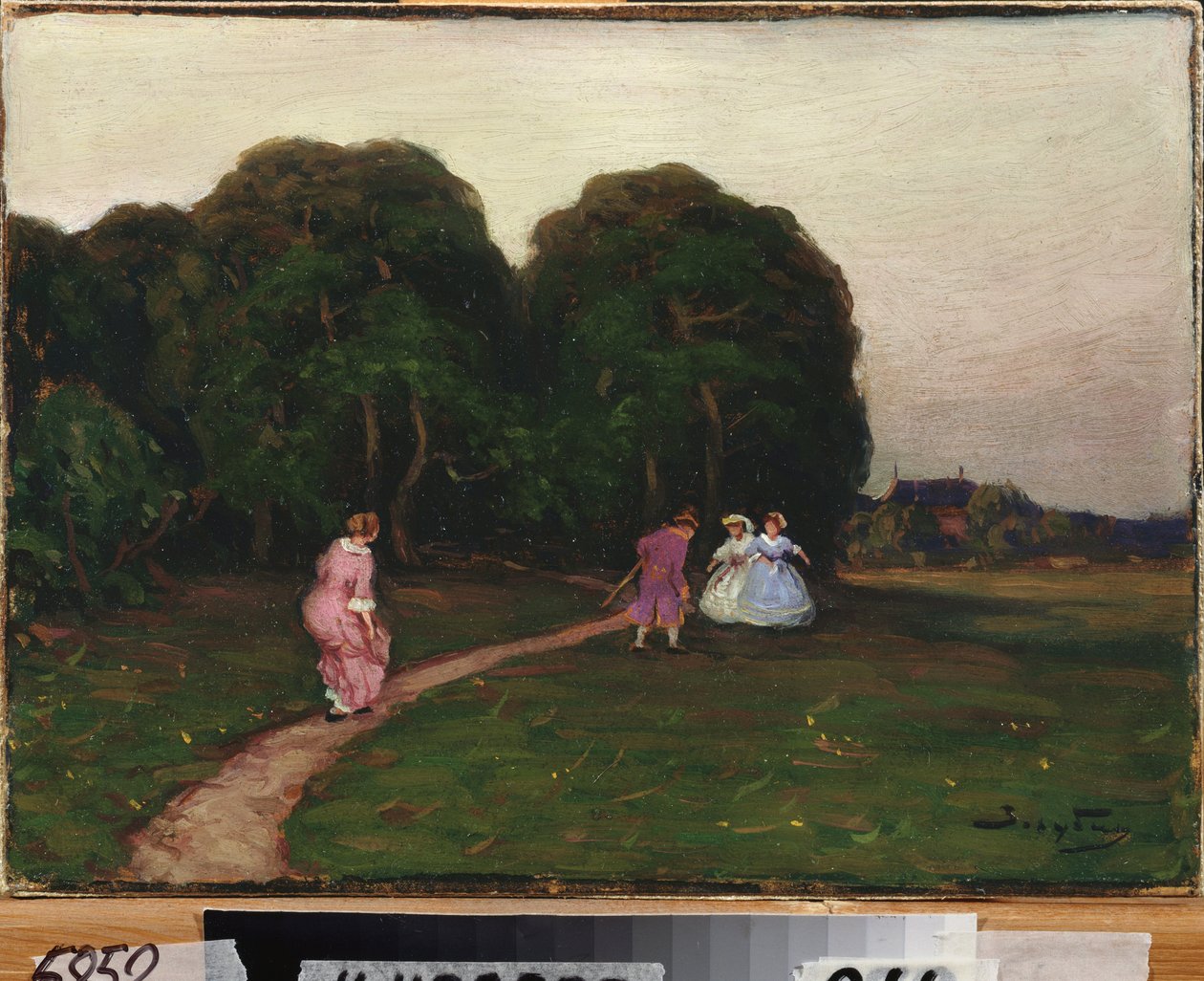 I haven. Maleri af Viktor Ivanovich Zarubin (Victor Zaroubine eller Zaroubin) (1866-1928), olie på lærred. russisk kunst af Viktor Ivanovich Zarubin