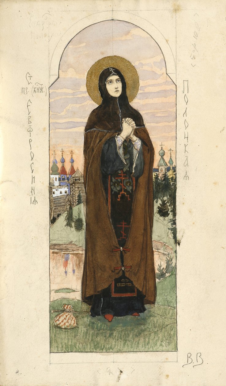Saint Euphrosyne of Polatsk Studerer for fresker i St. Vladimirs-katedralen i Kiev, 1884-1889 af Viktor Mikhaylovich Vasnetsov