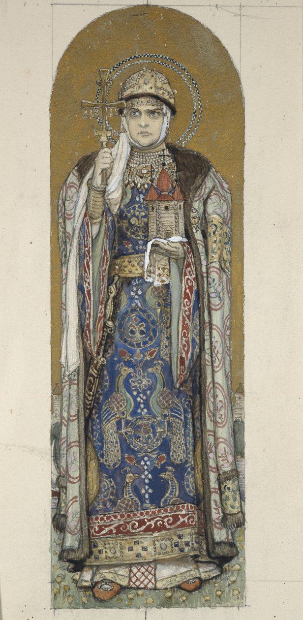 Sankt Olga, prinsesse af Kiev Studerer til fresker i St. Vladimirs katedral i Kiev, 1884-1889 af Viktor Mikhaylovich Vasnetsov