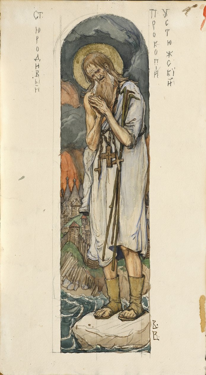 Sankt Prokopius af Ustyug Studerer for fresker i St. Vladimirs katedral i Kiev, 1884-1889 af Viktor Mikhaylovich Vasnetsov