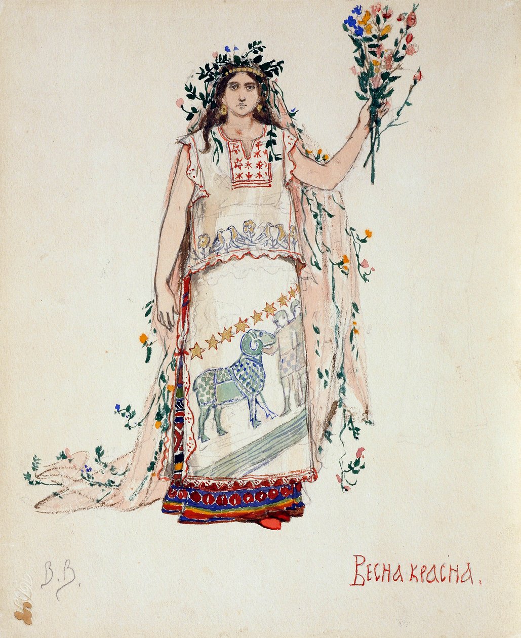 Forårs skønhed. Kostumedesign til operaen Snow Maiden af N. Rimsky-Korsakov, 1885 af Viktor Mikhaylovich Vasnetsov
