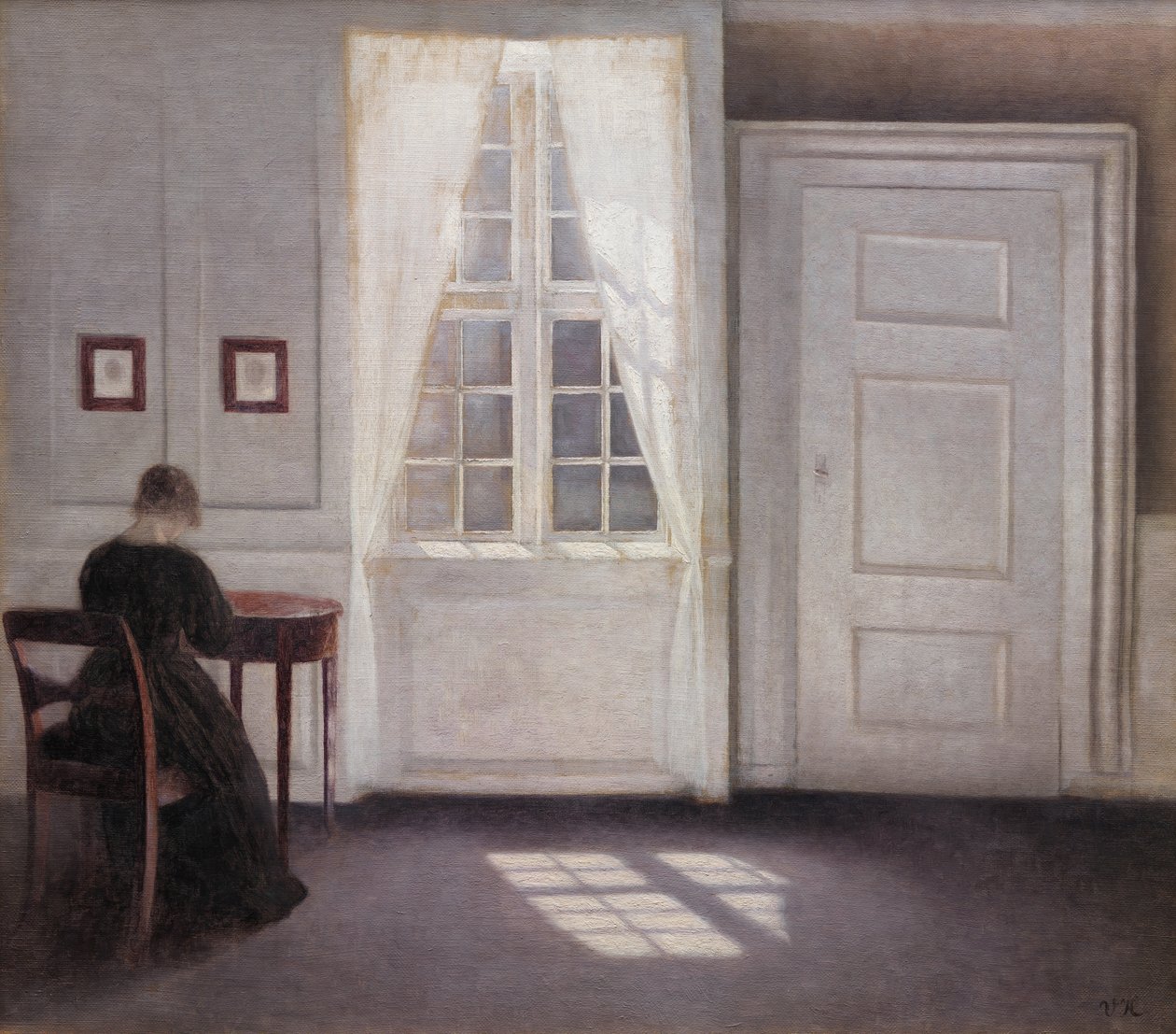 Et værelse i kunstnerhjemmet i Strandgade, København, med kunstnerkonen af Vilhelm Hammershøi
