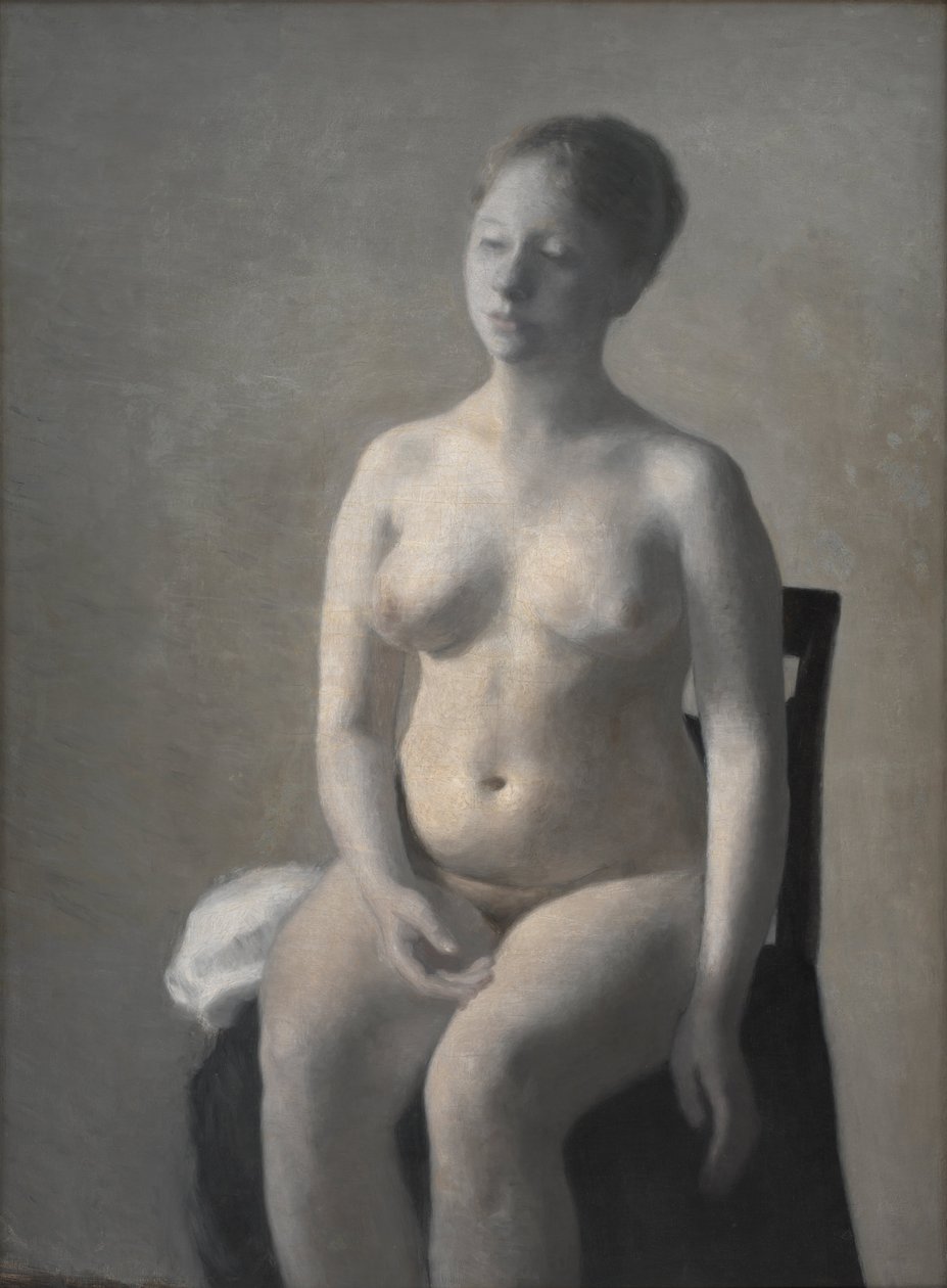 Siddende kvindelig nøgen af Vilhelm Hammershøi