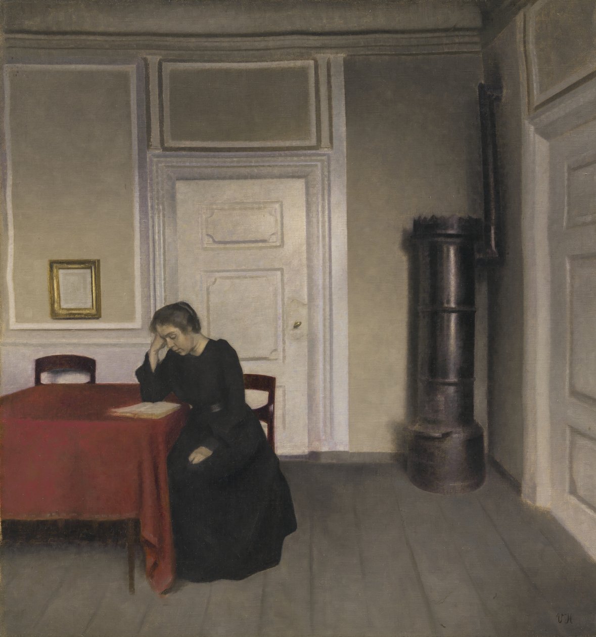 Et værelse i Kunstnerhjemmet i Strandgade, København, med Kunstnerens Hustru af Vilhelm Hammershøi