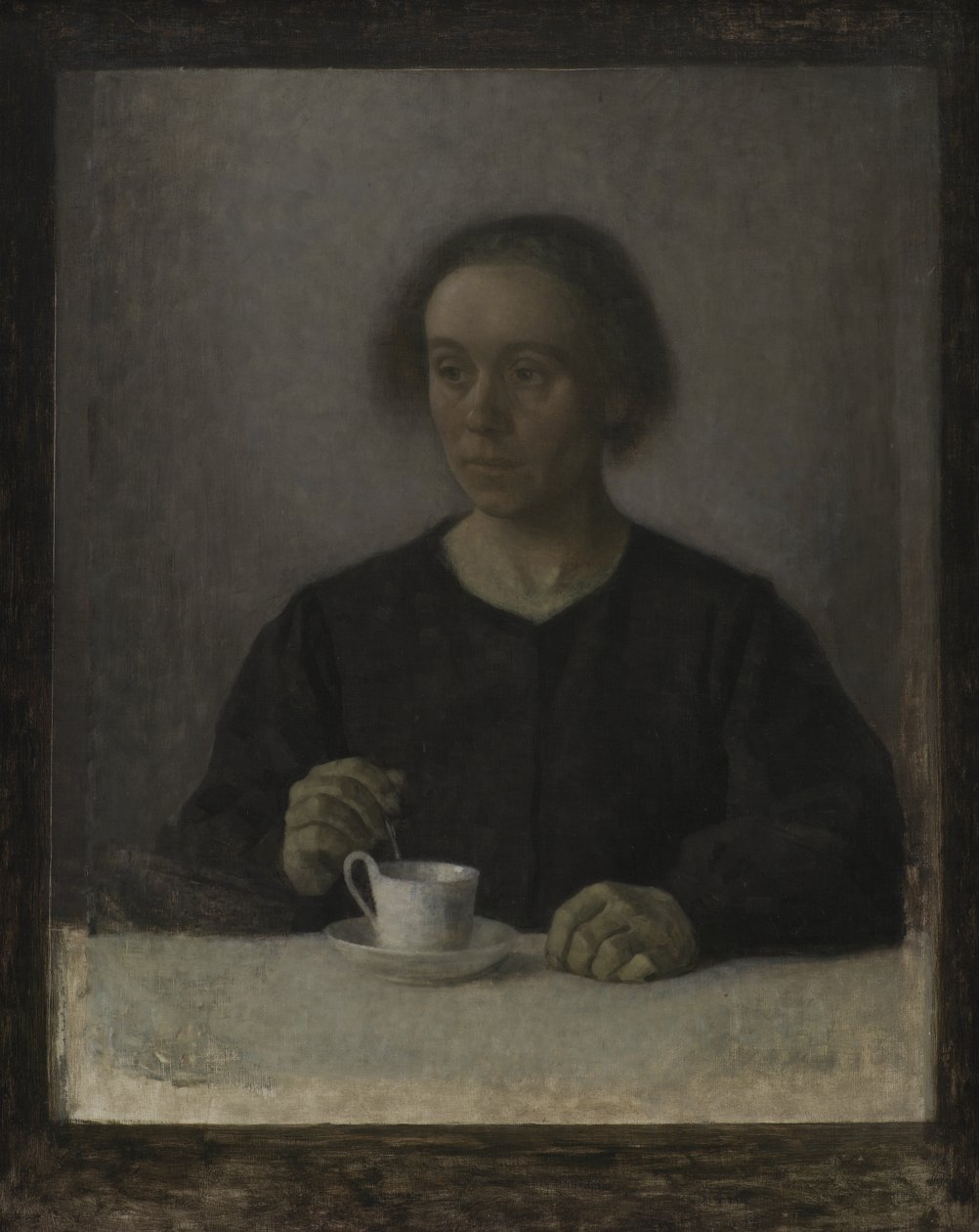 Ida Hammershøi, Kunstnerens Hustru, med en tekop af Vilhelm Hammershøi