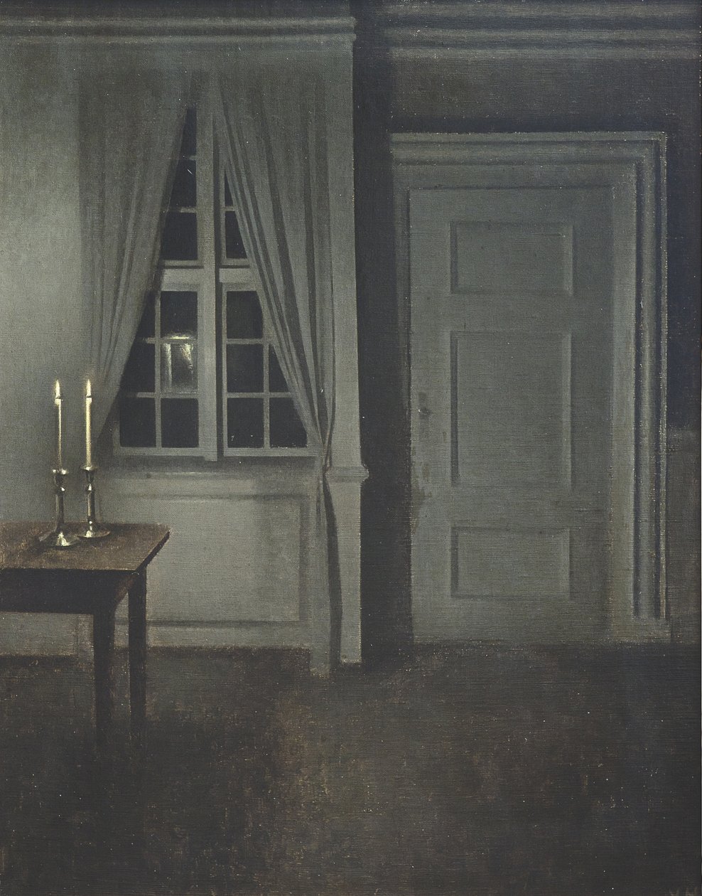 Interiør med to stearinlys af Vilhelm Hammershøi