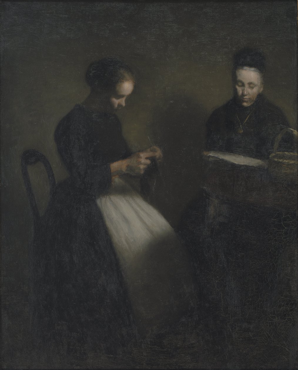 Aften i dagligstuen, kunstnerens mor og kone af Vilhelm Hammershoi
