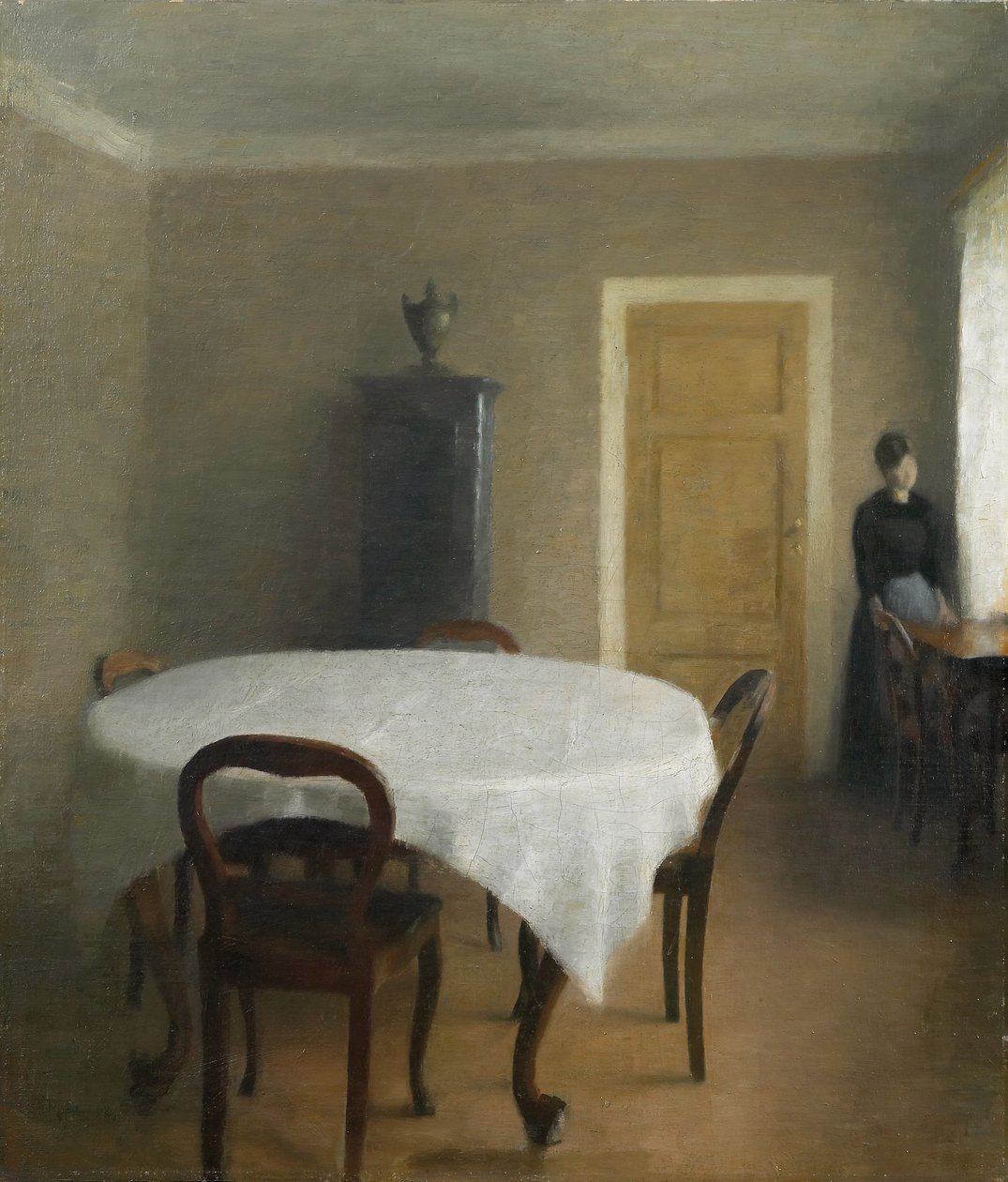 Interior, the Dining Room in Hammershøi"s Childhood Home, Frederiksberg Allé, 1891 af Vilhelm Hammershoi