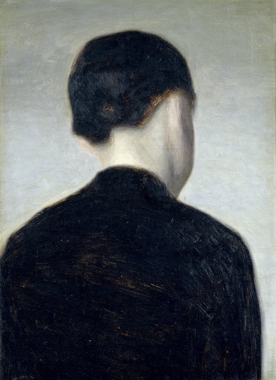 Siddende figur, set bagfra (Anna Hammershoi) 1884 (olie på lærred lagt ned på plade) af Vilhelm Hammershoi