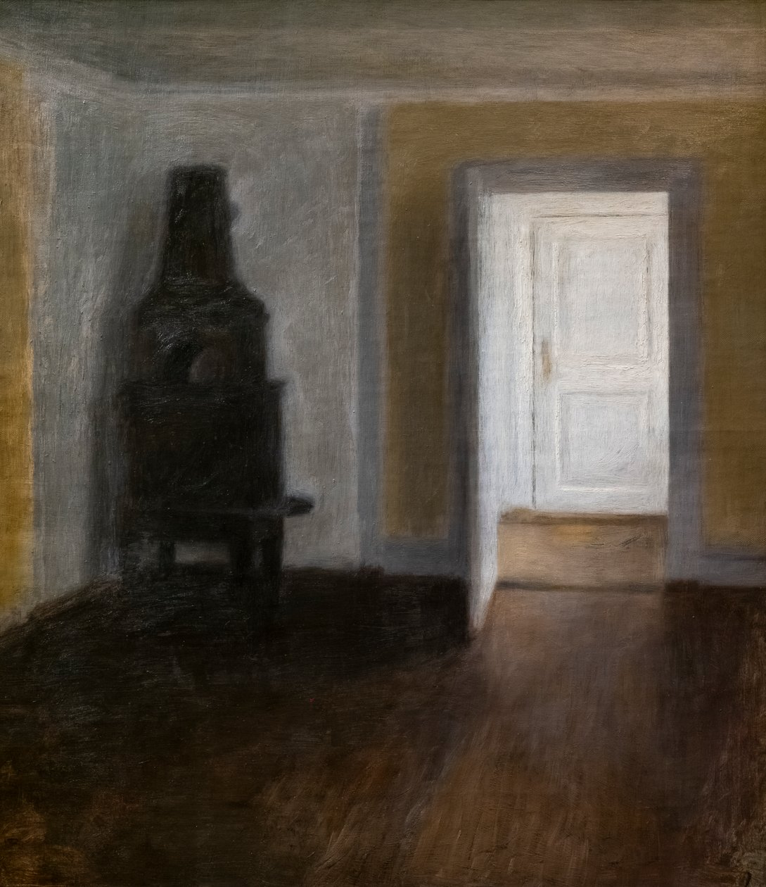 Den hvide dør (interiør med den gamle komfur) af Vilhelm Hammershoi