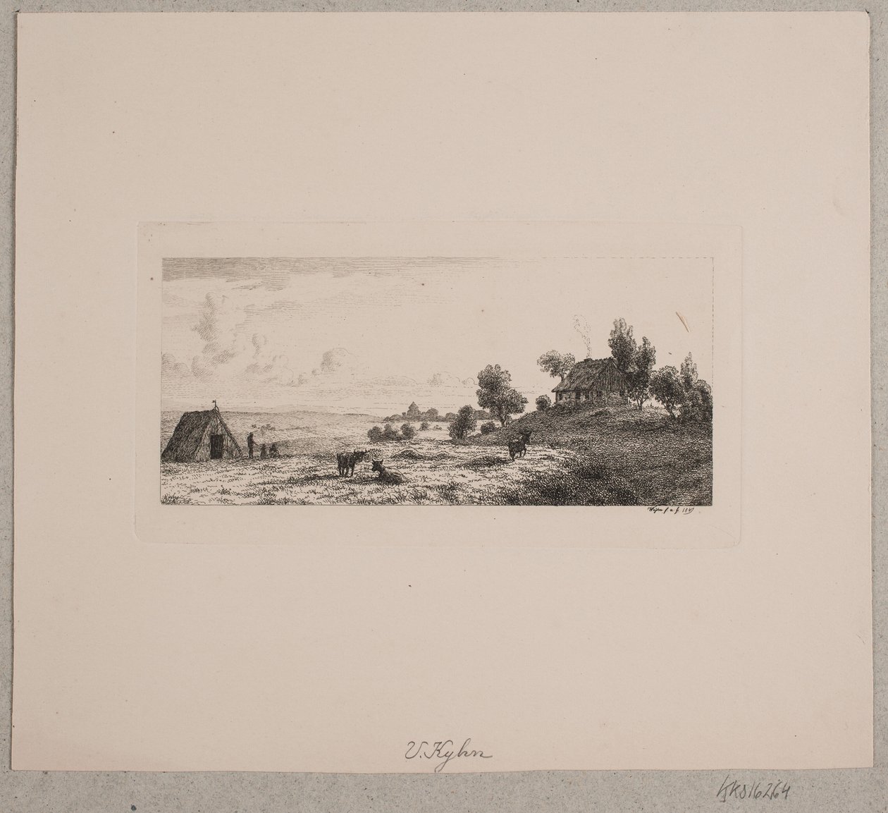 Landskab med et bondehus og en hytte af Vilhelm Kyhn