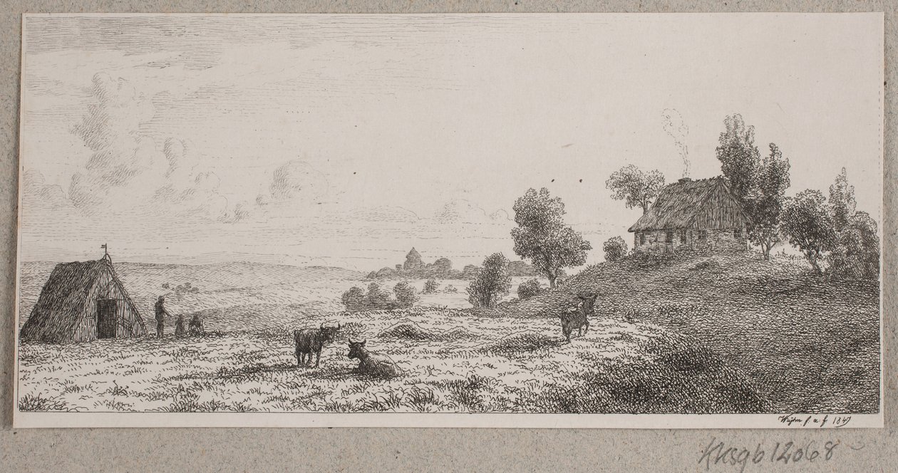 Landskab med et bondehus og en hytte af Vilhelm Kyhn