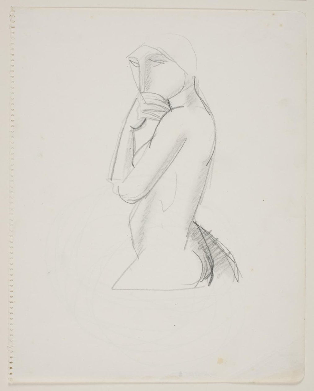 Kvindelig model, 3/4 figur, med hånden for munden af Vilhelm Lundstrøm