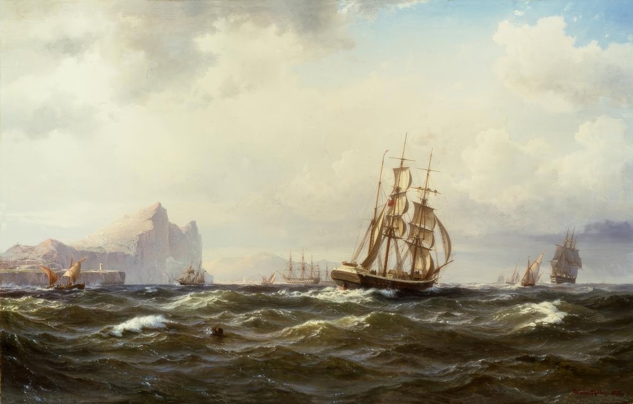 Skibe i Gibraltarstrædet af Vilhelm Melbye
