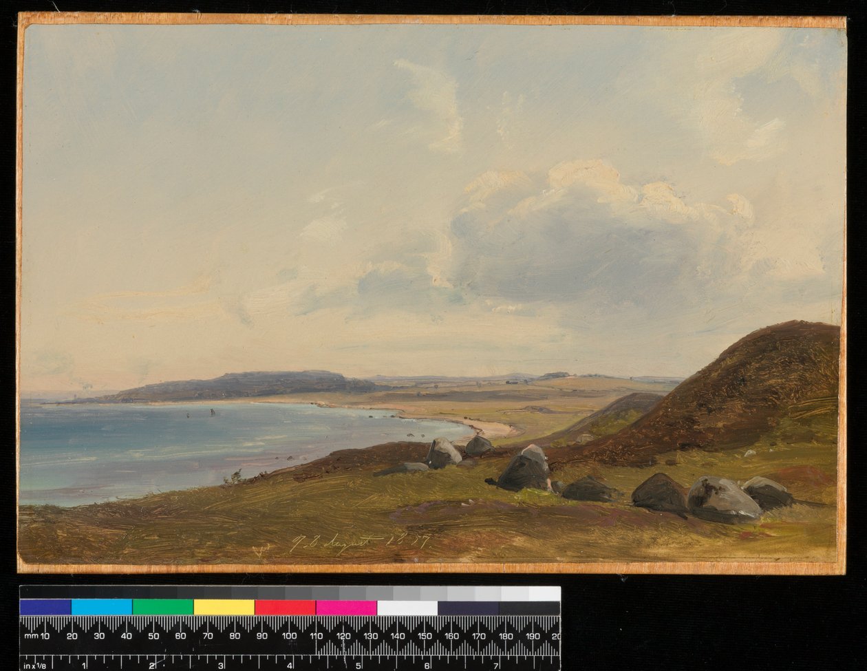 Udsigt mod Hesbjerg fra Hornbæk gods, 1857 (olie på papir på plade) af Vilhelm Peterson
