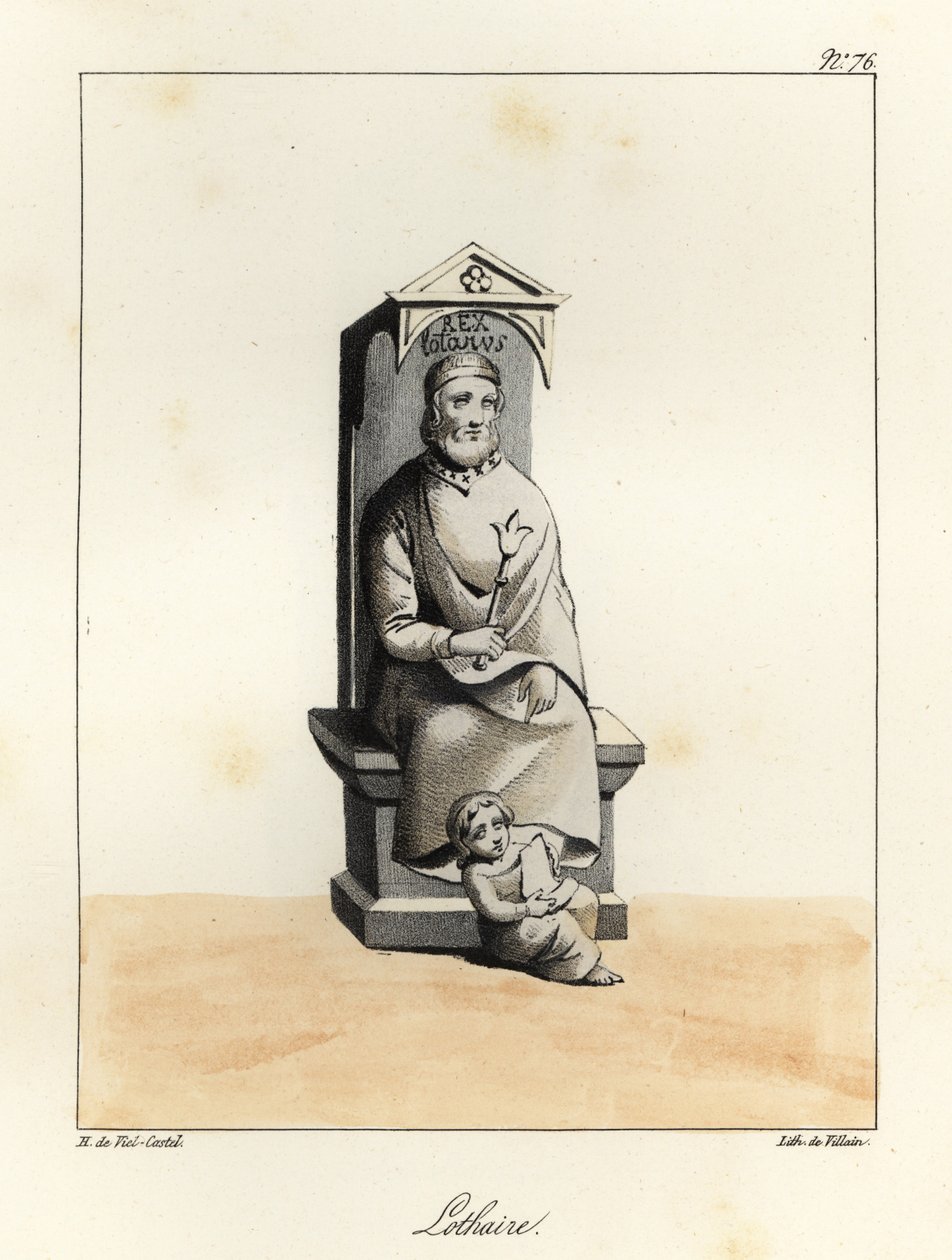 Statue af Lothar I, Lothar I, karolingisk kejser, konge af Italien og Mellemfranken, 795-855 af Villain Villain