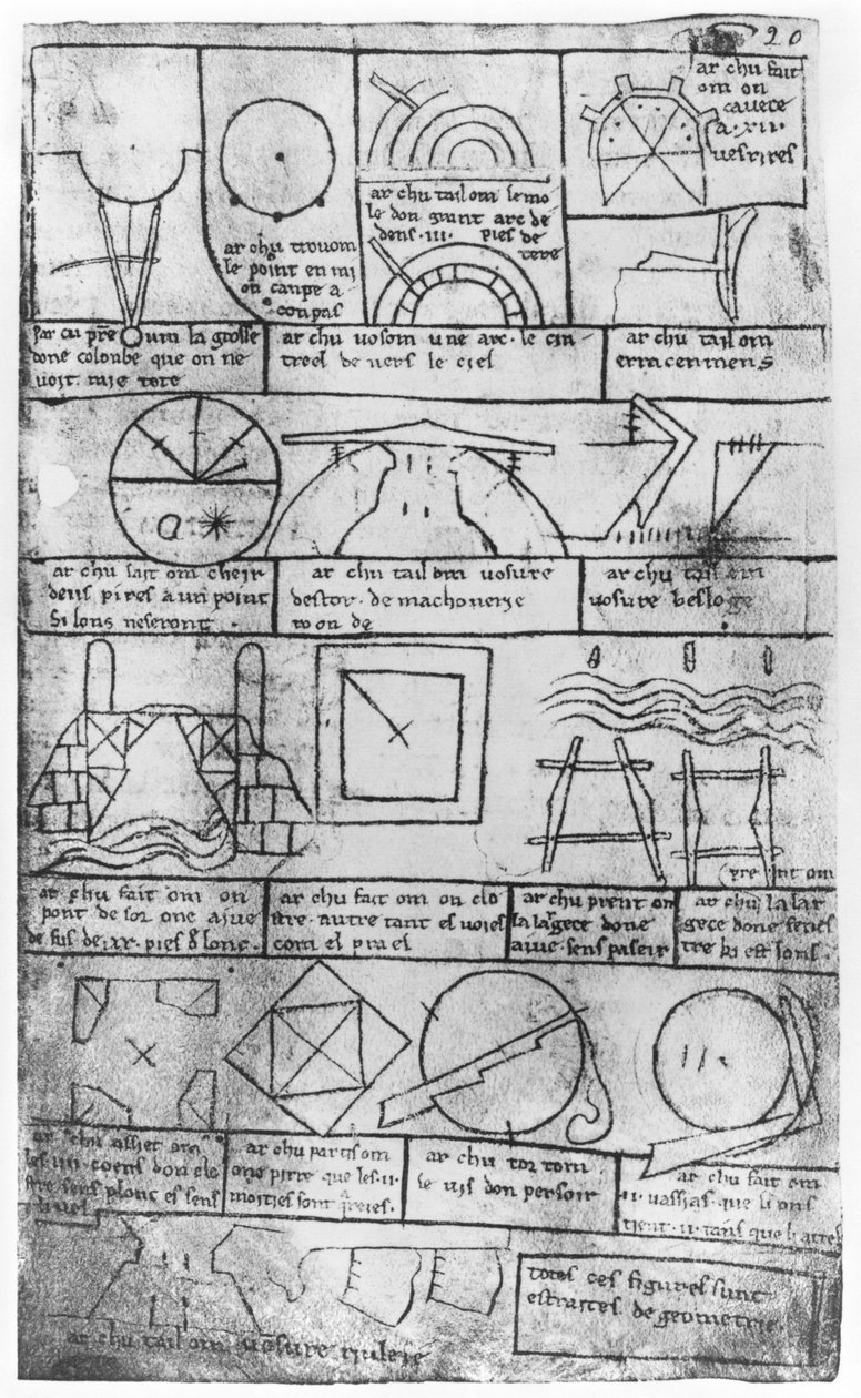 Faksimilekopi af Fr 19023 fol.20 Geometriske figurer til opførelse af bygninger af Villard de Honnecourt