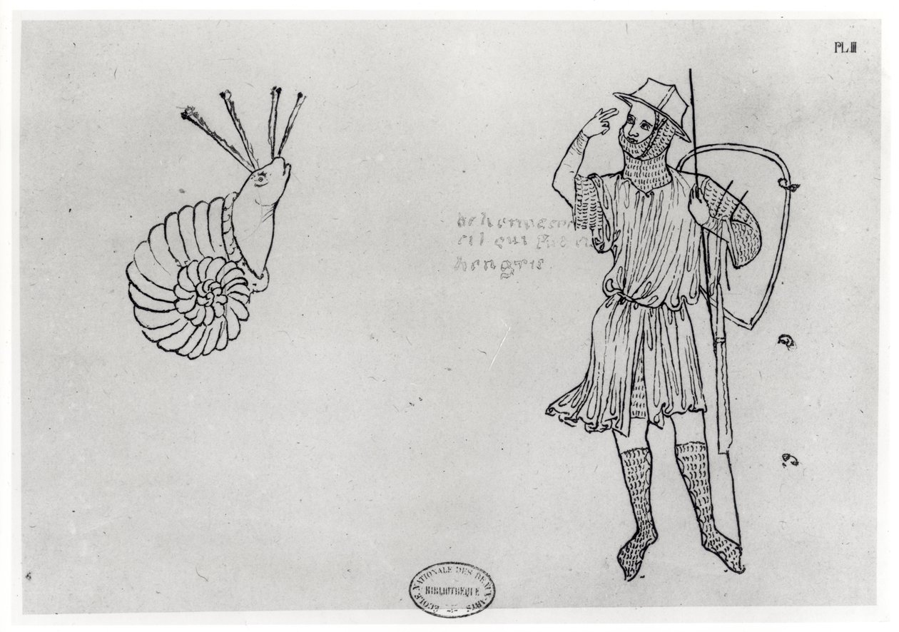 Fol.2 Snegl og ungarsk soldat (faksimilekopi) af Villard de Honnecourt