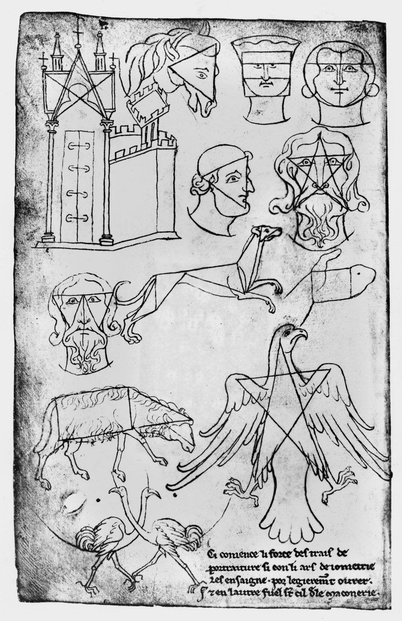 Ms Fr 19093 fol.18v Forskellige tegninger (faksimilekopi) af Villard de Honnecourt