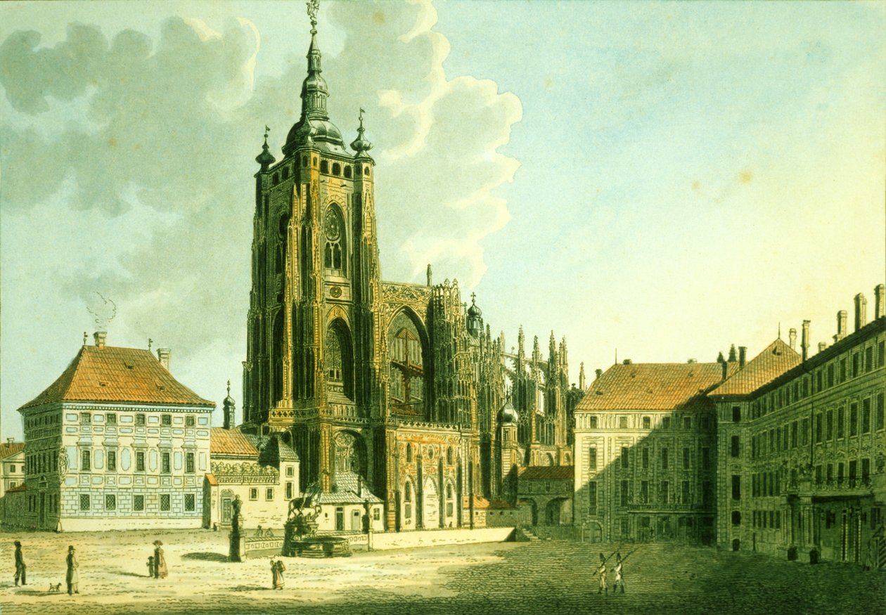 St. Vitus-katedralen fra øst, 1825 (radering med akvatint) af Vincenc Morstadt