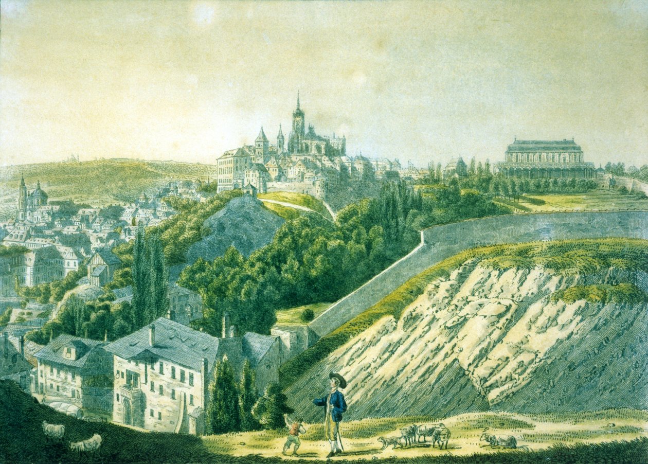 Udsigt over Prags borg fra øst, 1825 (radering med akvatint) af Vincenc Morstadt