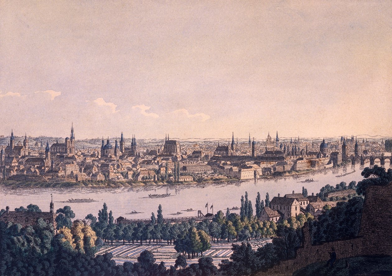 Prags gamle og nye bydel (farvet radering) af Vincenc Morstadt