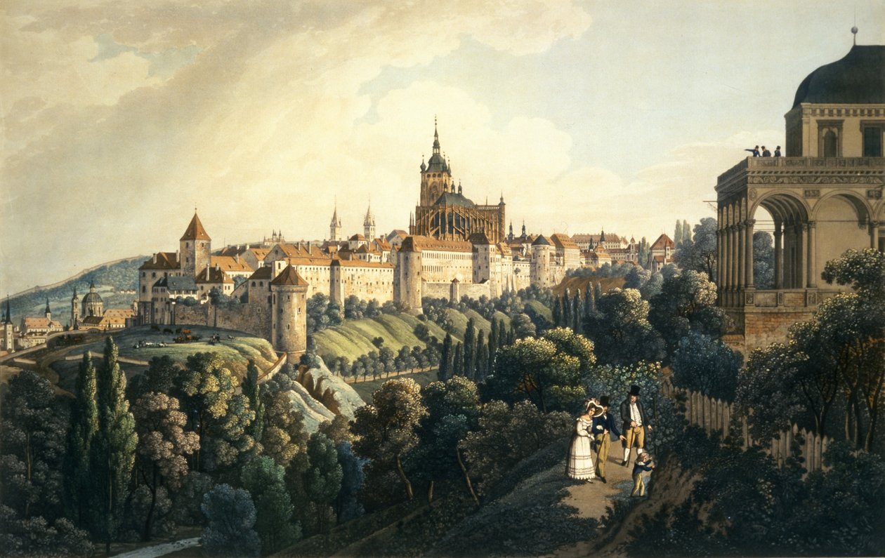 Prags borg og det kongelige sommerhus, 1836 (radering med akvatint) af Vincenc Morstadt