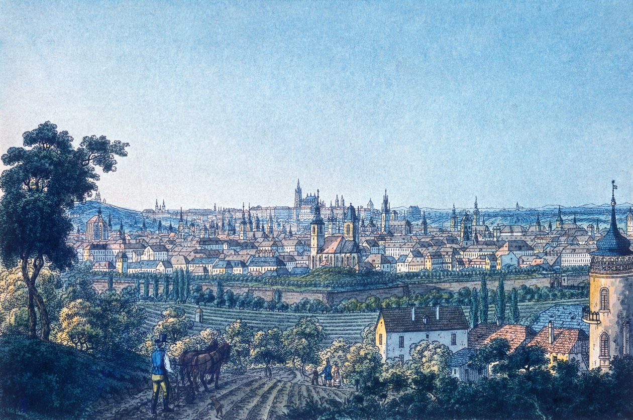 Udsigt over Prag fra syd af Vincenc Morstadt