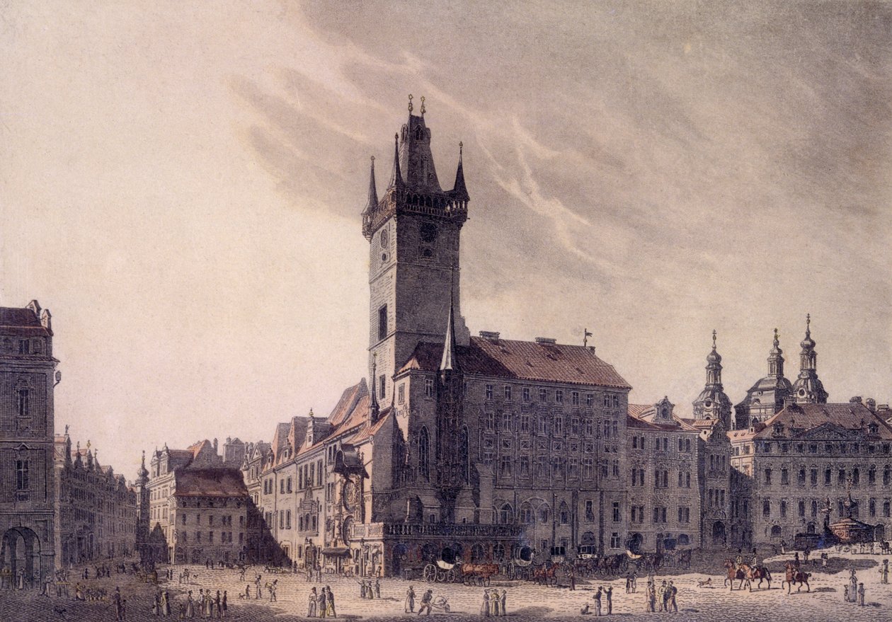 Det gamle rådhus (farvet radering) af Vincenc Morstadt