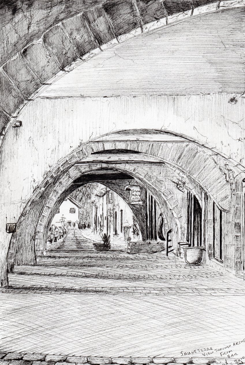 Arches Sauveterre Frankrig, 2010, (blæk på papir) af Vincent Alexander Booth