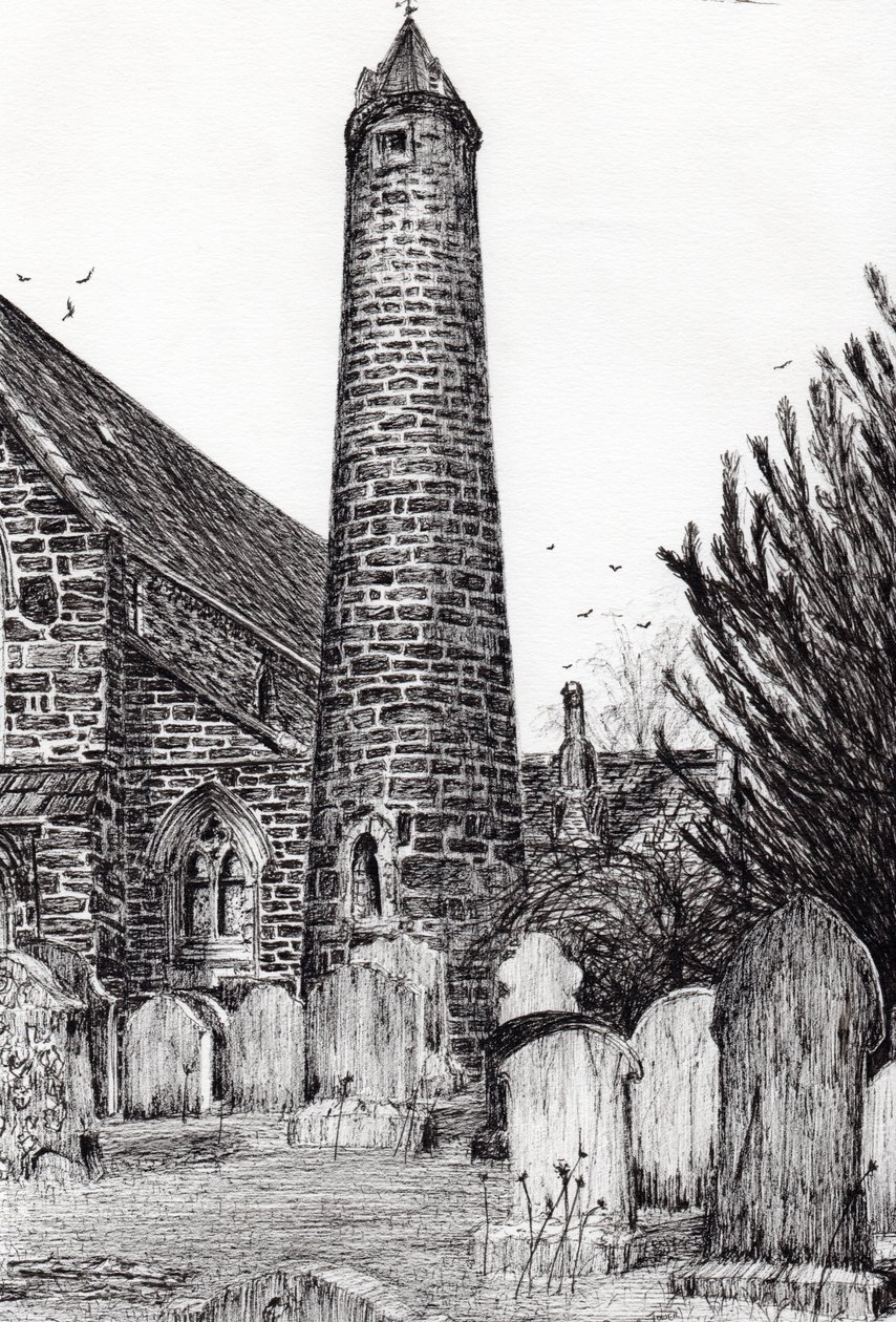 Brechin Round Tower Scotland, 2007, (blæk på papir) af Vincent Alexander Booth