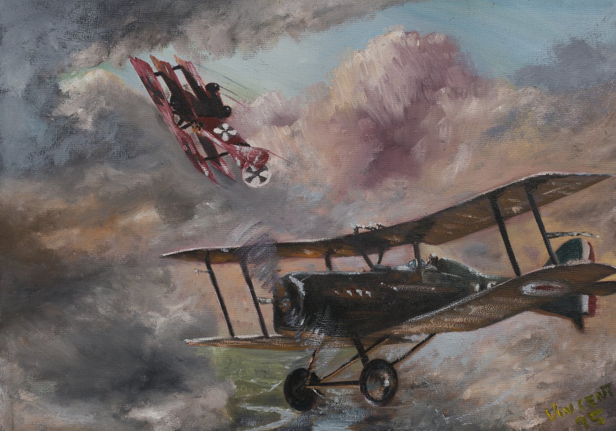 Dogfight 1917, 1995, (akryl på lærredstavle) af Vincent Alexander Booth