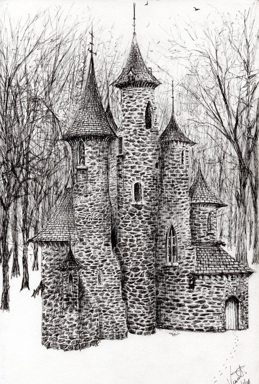 Gatehouse of the Castle in the Forest of Findhorn, 2006, (blæk på papir) af Vincent Alexander Booth